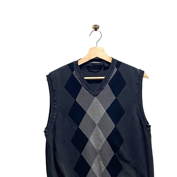 Axist Y2K Argyle Plaid V Neck Sweater Vest Gray Size L Preppy Counteyside Chic - Picture 4 of 10